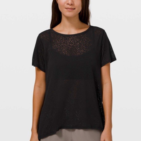 LULULEMON Women’s Black Loop Around Tee Asymmetrical Tye Back Semi Sheer - Picture 1 of 4